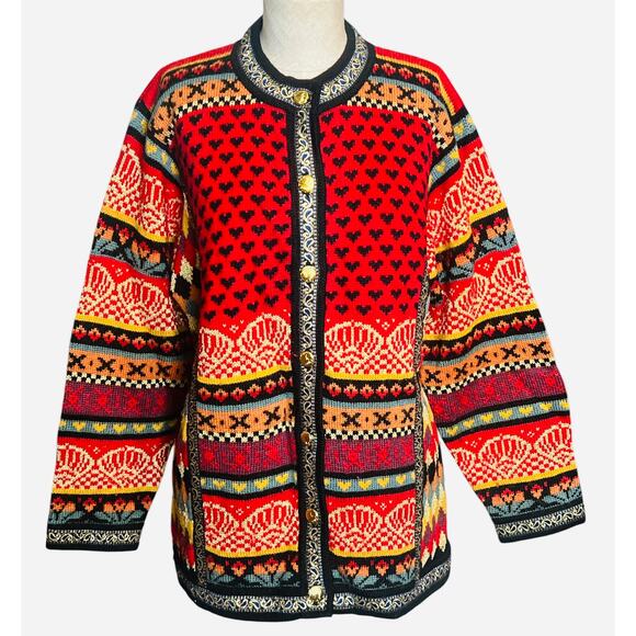 VRIKKE Cardigan Sweater Nowegian Wool Fair Isle Multicolor Oversized Irene Zahl - Picture 1 of 7